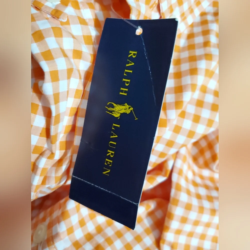 Ralph Lauren orange gingham dress shirt L 14-16 boys NWT button down fall autumn - Picture 4 of 6